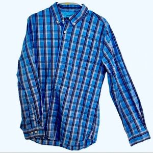 Saddlebred Mens Blue Striped Button Up L